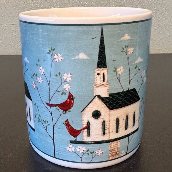 Vtg SAKURA Warren Kimble BIRDHOUSE Stoneware Mug ~ Folk Art ~ Cardinals - Picture 5 of 8